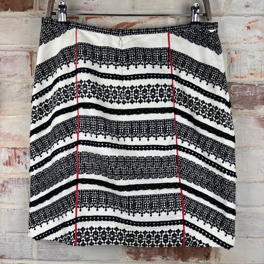 Anthropologie Tabitha Embroidered Skirt 8 Black Cream Pom Pom Trim Boho Coquette